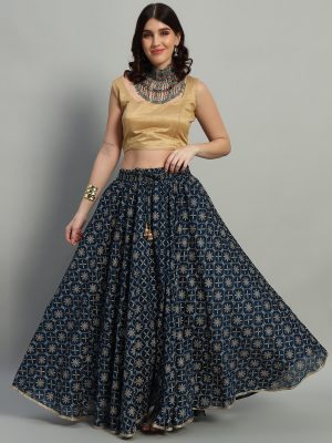 ZRI TEAL GOLD PRINTED SKIRT