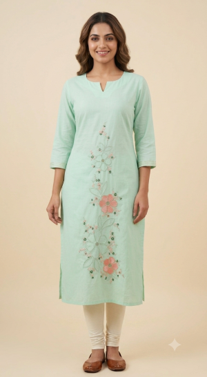 ZRI Mint Green Embroidered Kurta - T3942