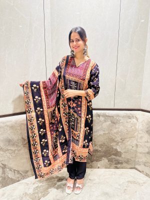 ZRI Wine Crape Printed And Embellished Kurta Suit Set