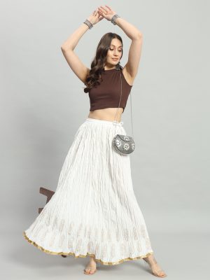 Women Cream Printed Skirt