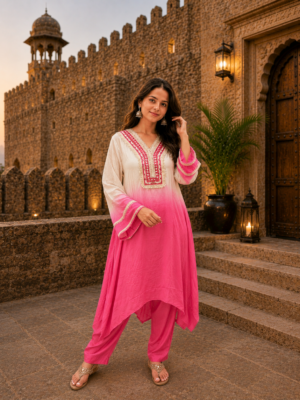 Women Pink Embellished Kurta Pant Set