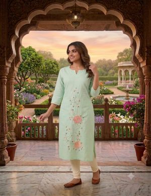Women Mint Green Embroidered Kurta