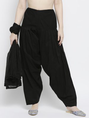 Women Solid Black Bottom-Dupatta Set