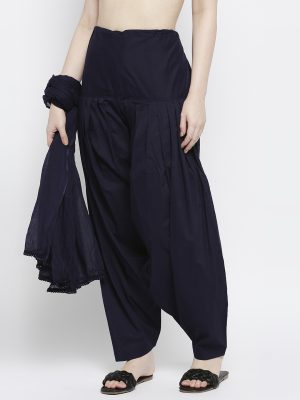Women Solid Navy Bottom-Dupatta Set