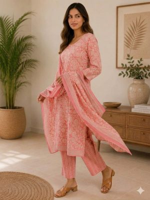ZRI Pink Printed And Embellished Kurta Suit Set - T3951