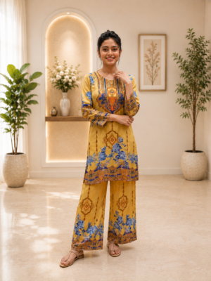 Women Beige Printed & Embellished 2 Pcs. Set