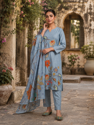 Women Blue Embellished Kurta Suit Set