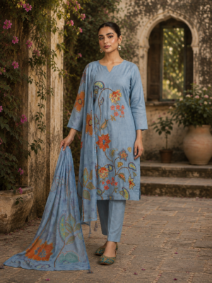 Women Blue Embellished Kurta Suit Set
