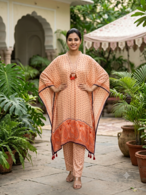 Women Apricot Printed & Embellished 2 Pcs. Set