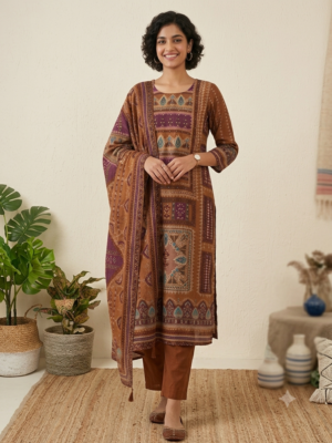 Women Mustard Printed & Embellished 3 Pcs. Set