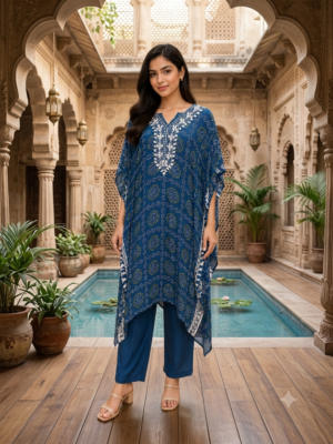 Women Teal Printed & Embellished Kaftan
